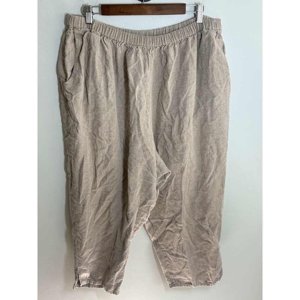 Flax Womens 2G Linen Pants Oatmeal Beige Elastic Waist Relaxed Crop Lithuania